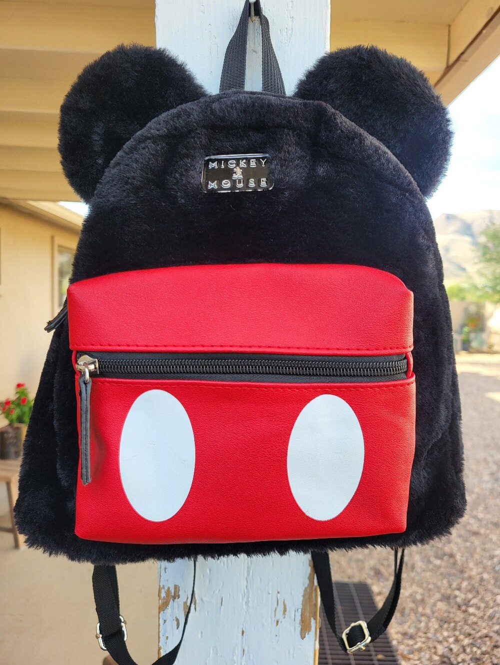 Disney Mickey Mouse Faux Fur Backpack With Front Zip Pouch. - Picture 2 of 16